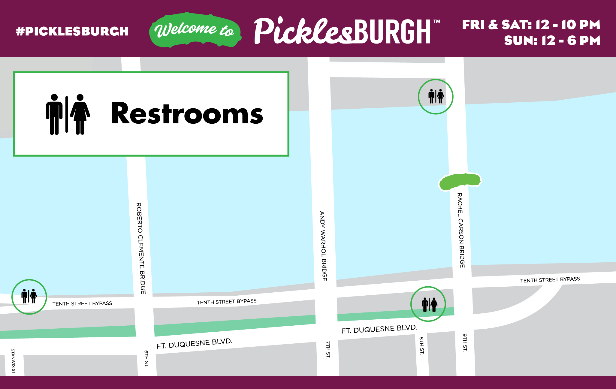 Picklesburgh Restroom Locations